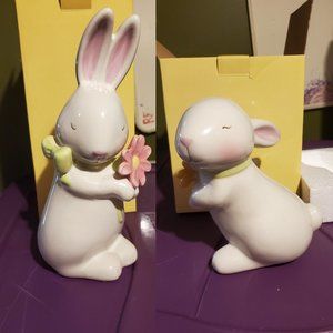 Grasslands Road Kissing White Spring Bunnies Ceramic 2 Piece Set with Boxes GUC